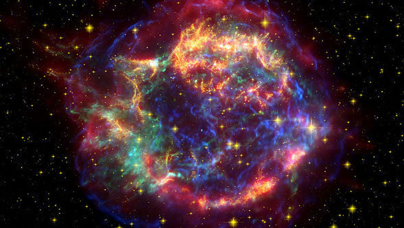 Cassiopeia A is the remnant of a once massive star that died in a violent supernova explosion 325 years ago. Spitzer observed it in 2003 and 2004.