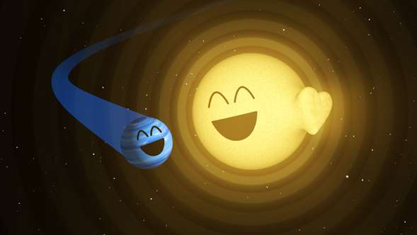 This illustration shows how the planet HAT-P-2b, left, appears to cause heartbeat-like pulsations in its host star, HAT-P-2.